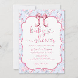Blommigt Ro Rosa Bow Baby Shower-inbjudan Inbjudningar
