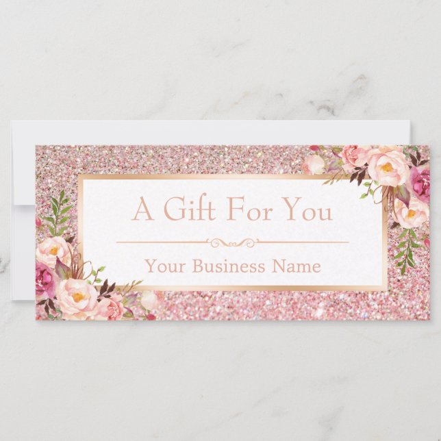 Blommigt Ro Rosa Glitter gift-kort (Framsida)