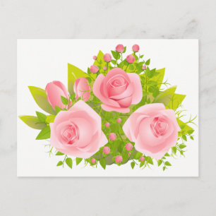 Blommigt Ro Rosa och Grönt Flowers - Hej Kärlek Vykort