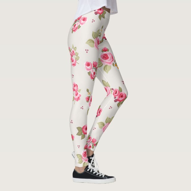 Blommigt Ro Rosa och  i Beige Mönster Leggings (Höger)