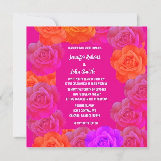 Blommigt Ro Rosa Orange Lila QR-kod Bröllop (Framsida)