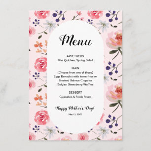 Blommigt Ro Rosa Peonies Vår Mors dag Menu Meny
