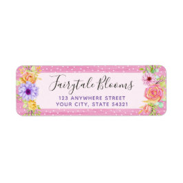 Blommigt Ro & Rosa Wood Returadress Etikett