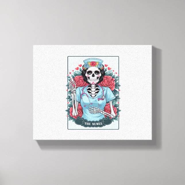 Blommigt Ro Skeleton Nurse Tarot Card Halloween Es Canvastryck (Framsida)