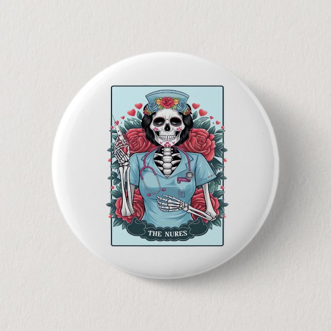Blommigt Ro Skeleton Nurse Tarot Card Halloween Es Knapp (Framsida)