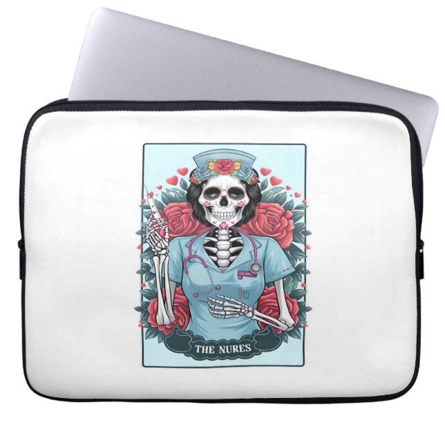 Blommigt Ro Skeleton Nurse Tarot Card Halloween Es Laptop Fodral (Framsidan)