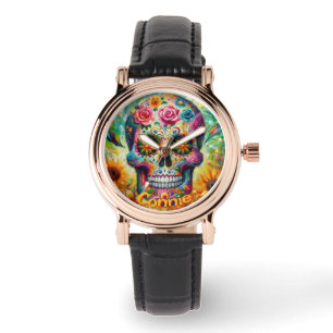 Blommigt Ro SolrossolrosPersonlig av sockerskull Armbandsur