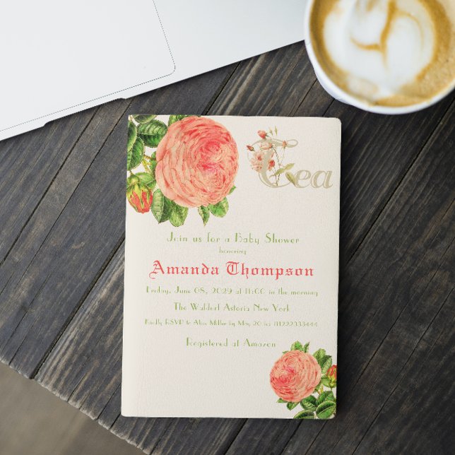 Blommigt Ro Tea Party Brunch Girl Baby Shower Inbjudningar (Skapare uppladdad)