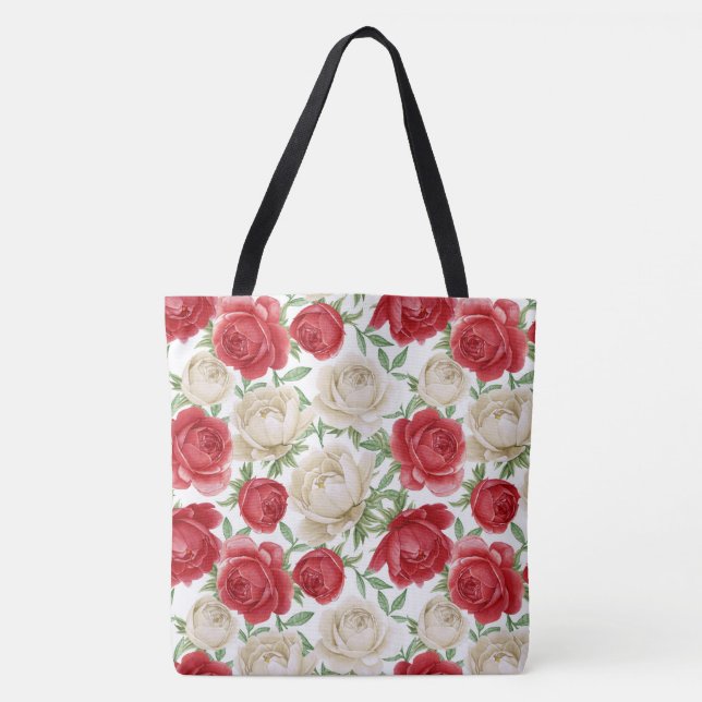 Blommigt Ro Tote Bag Tygkasse (Framsida)