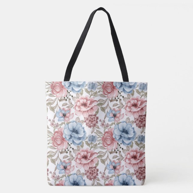 Blommigt Ro Tote Bag Tygkasse (Framsida)