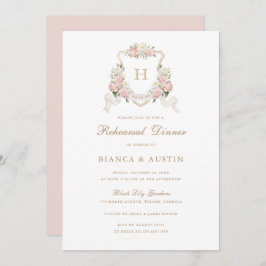 Blommigt  Ro Vapensköld Monogram Rehearsal Middag Inbjudningar