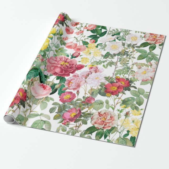Blommigt Ro Vintage Vår Garden Presentpapper (Utrullad)