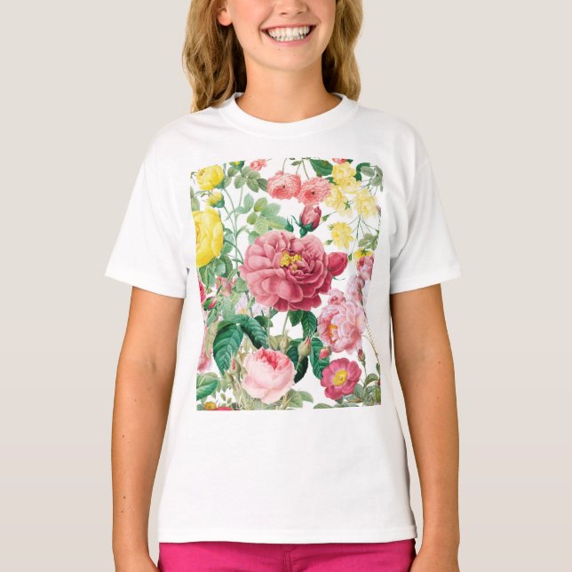 Blommigt Ro Vintage Vår Garden T Shirt (Framsida)