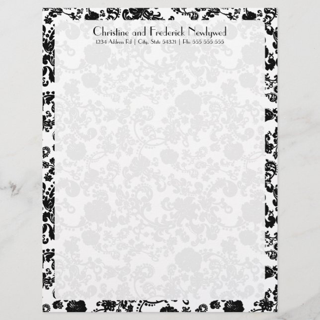 Blommigt Rococo Bröllop, letterhead Brevhuvud (Framsida)