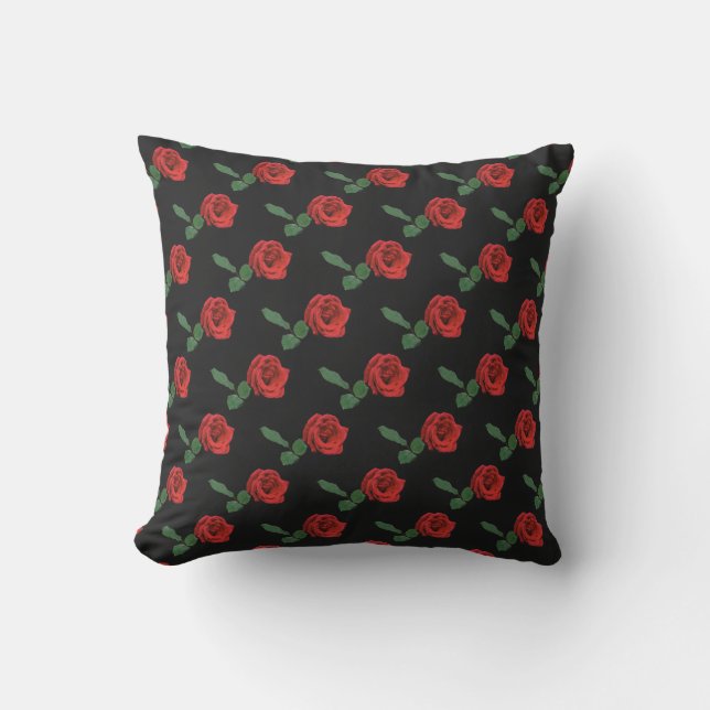 Blommigt Röd ros Garden Flower Pillow Kudde (Framsida)