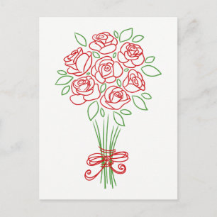 Blommigt Röd ros & Grönt Flowers - Kärlek Bröllop Vykort