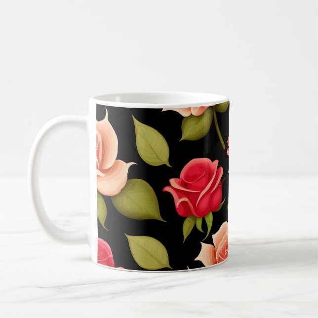 Blommigt Röd ros Kaffemugg (Vänster)