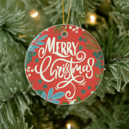 Blommigt röd vår första julklapp julgransprydnad keramik