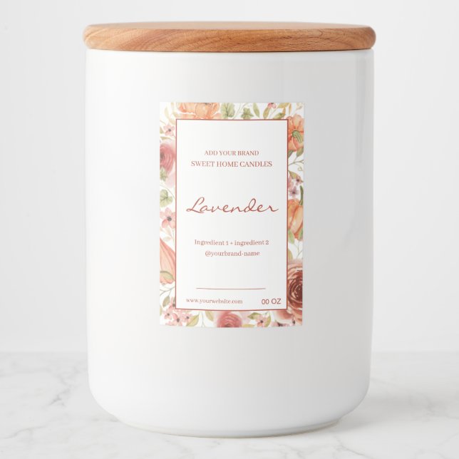 Blommigt rödbrun ingrediens mat etikett (Framsida)