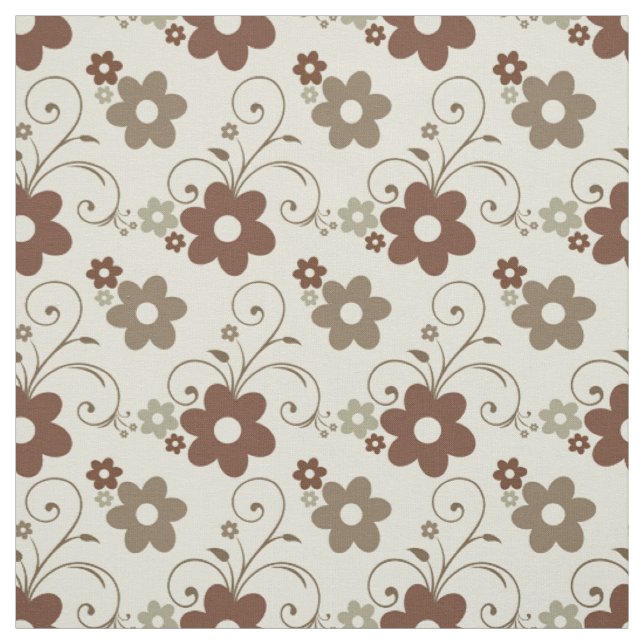 Blommigt Roligt Retro Beige Tyg (Provkarta)