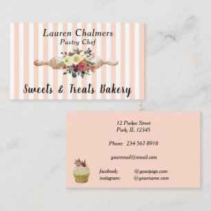 Blommigt Rolling Pin- Rosa Rand-Pastry Chef Visitkort