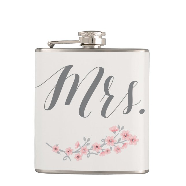 Blommigt Romantic Flask Wedding ger Rosa Mrs. Fickplunta (Framsidan)