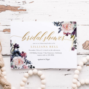 Blommigt Romantic Guld Elegant Script Möhippa Inbjudningar