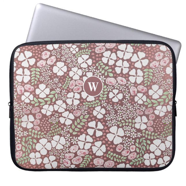 Blommigt Romantic  Rosa ros White Flowers Laptop Fodral (Framsidan)