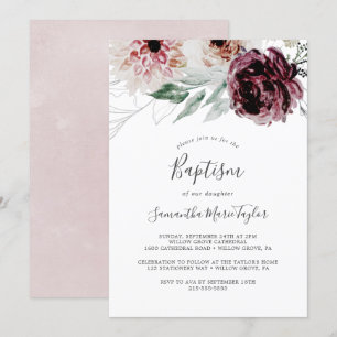 Blommigt Romantik Baptism Inbjudningar