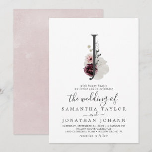 Blommigt Romantik Brev J Monogram Bröllop Inbjudningar