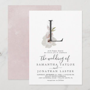 Blommigt Romantik Brev L Monogram Bröllop Inbjudningar