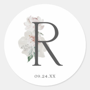 Blommigt Romantik Brev R Monogram kuvertförsegling Runt Klistermärke