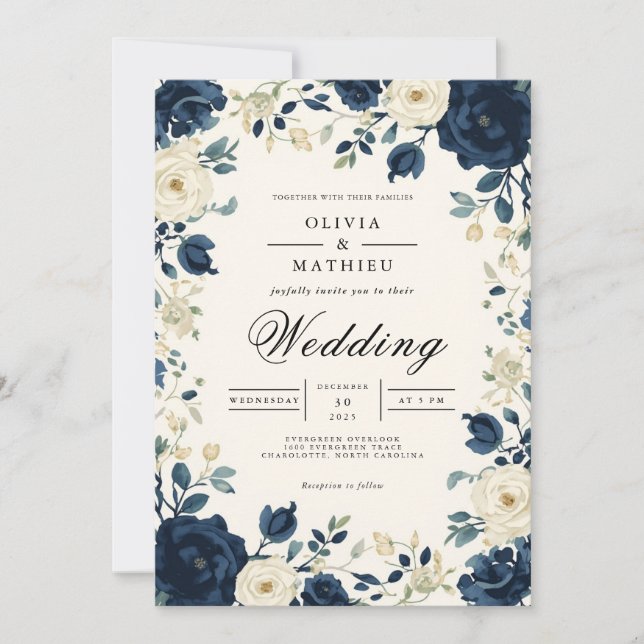 Blommigt Romantik Bröllop Inbjudningar (Framsida)