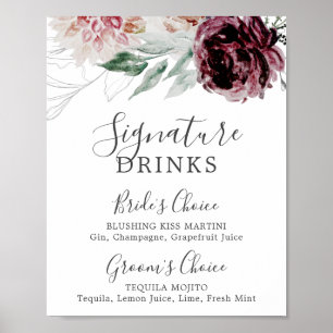 Blommigt Romantik Namnteckning Drinks-tecken Poster