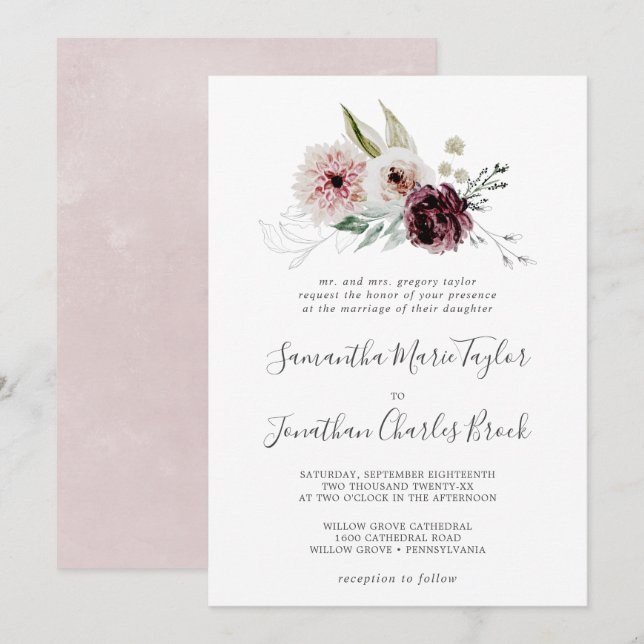 Blommigt Romantik Traditionellt Bröllop Inbjudningar (Fram/baksida)