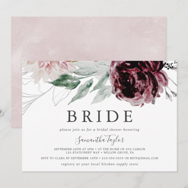 Blommigt Romantik Vågrät Bride Möhippa Inbjudningar (Fram/baksida)