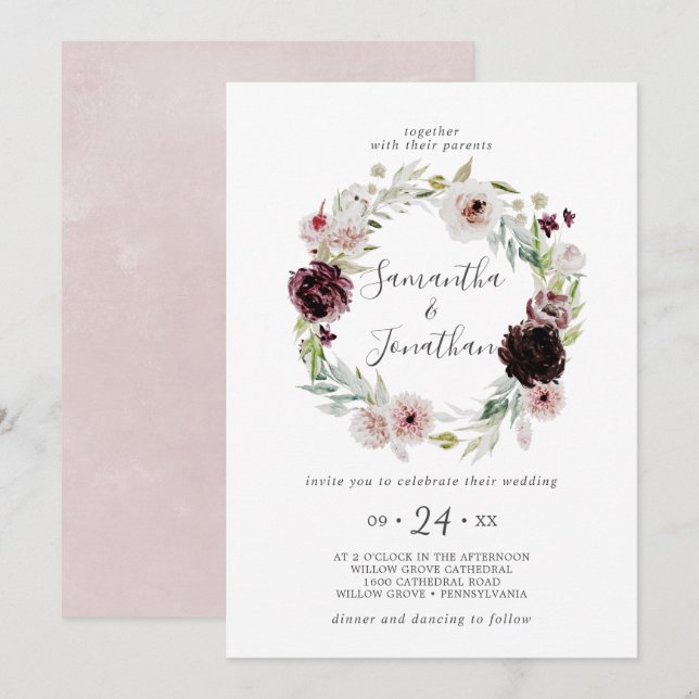 Blommigt Romantik Wandean Bröllop Inbjudningar (Fram/baksida)