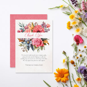 Blommigt Romantik Watercolor Tack Kort