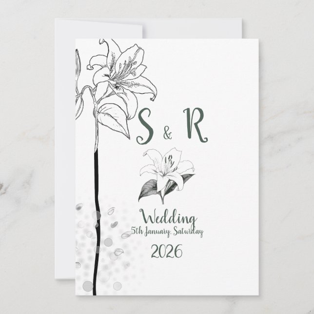 Blommigt Romantisk minimalistisk B&W Bläck Sketch  Inbjudningar (Framsida)