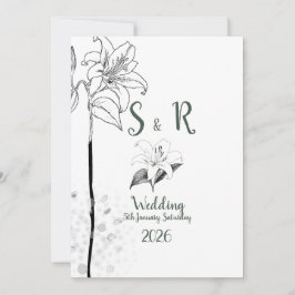 Blommigt Romantisk minimalistisk B&W Bläck Sketch Inbjudningar