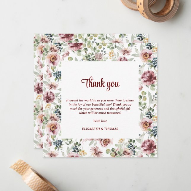 Blommigt romantisk pastel ro bröllop tack anteckningskort (Fram/Back In Situ)