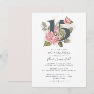 Blommigt Rosa 15:e födelsedagen Quinceanera Party Inbjudningar