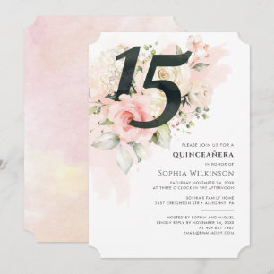 Blommigt Rosa 15:e födelsedagen Quinceanera Rustic Inbjudningar