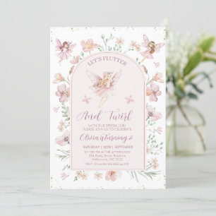 Blommigt Rosa Arch Älvor Flutter Twirl Birthday Inbjudningar