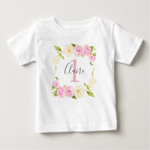 Blommigt Rosa av andedräkt Första födelsedagen T Shirt