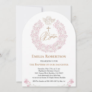 Blommigt Rosa Baby Angel Kor Baptism Inbjudningar