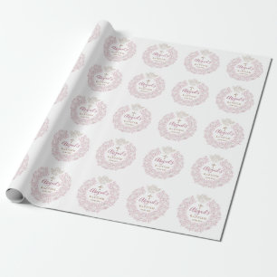 Blommigt Rosa Baby Angel Kor Baptism Presentpapper