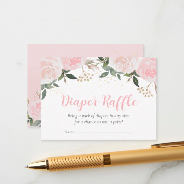 Blommigt Rosa Baby Shower Diaper Raffle Tilläggskort (Fram/Back In Situ)