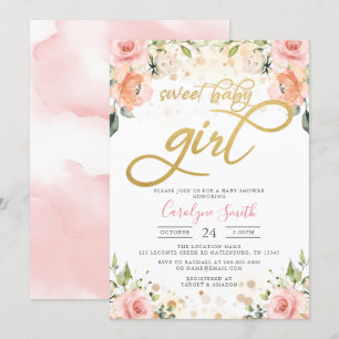 Blommigt Rosa Baby Shower-inbjudan Flicka Inbjudningar
