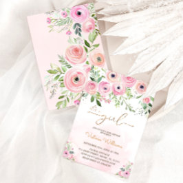 Blommigt Rosa Baby Shower Inbjudningar